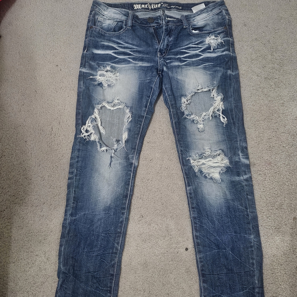 Machine Men's Ripped Blue Skinny Jeans